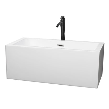 Wyndham Collection Melody 60" Freestanding Bathtub in White With Polished Chrome Trim and Floor Mounted Faucet in Matte Black