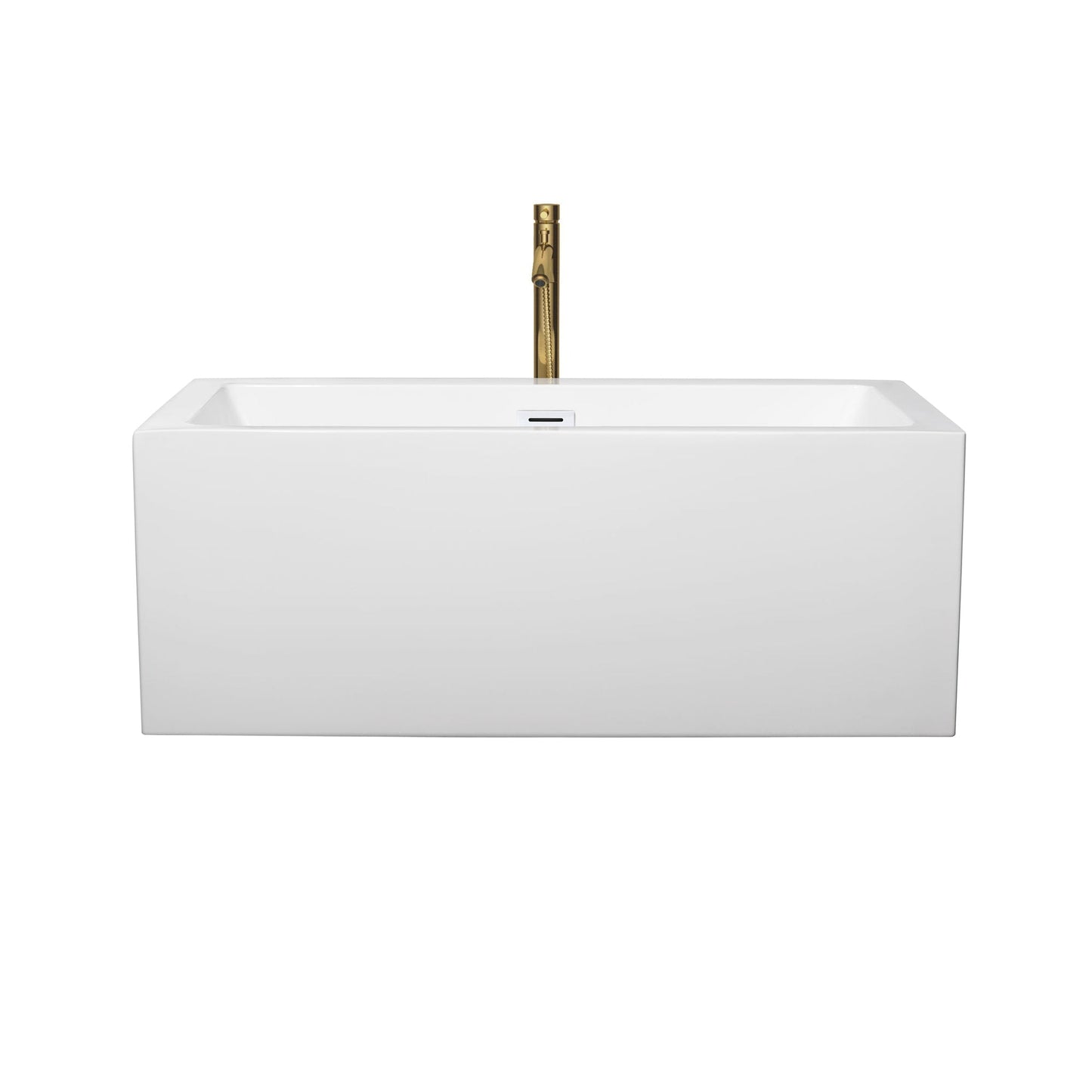 Wyndham Collection Melody 60" Freestanding Bathtub in White With Shiny White Trim and Floor Mounted Faucet in Brushed Gold