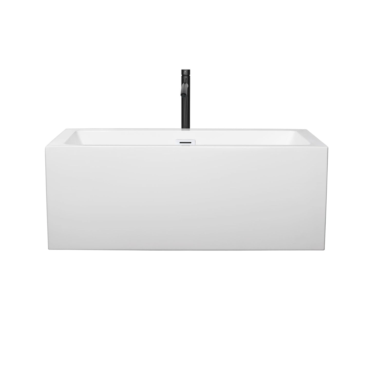 Wyndham Collection Melody 60" Freestanding Bathtub in White With Shiny White Trim and Floor Mounted Faucet in Matte Black