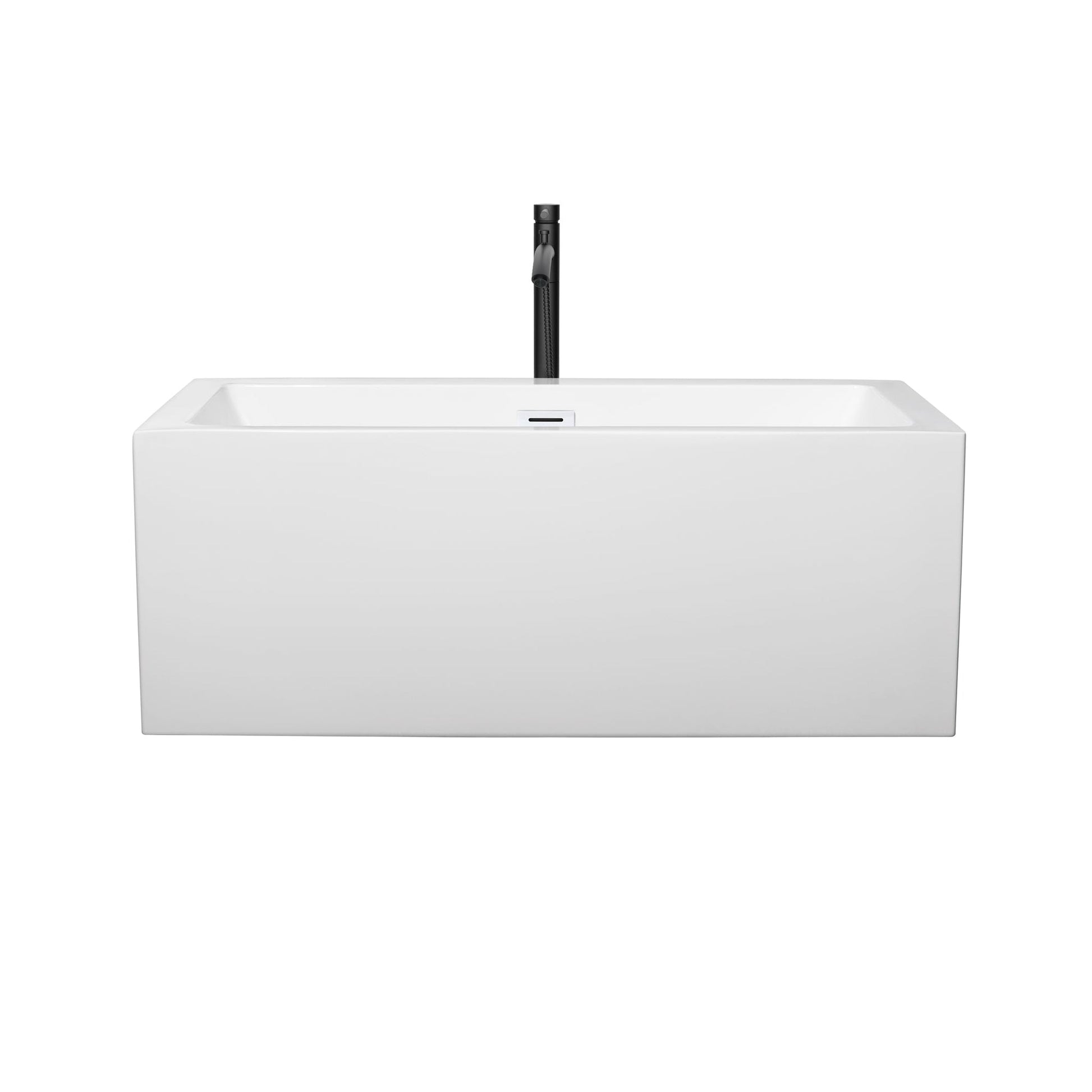 Wyndham Collection Melody 60" Freestanding Bathtub in White With Shiny White Trim and Floor Mounted Faucet in Matte Black