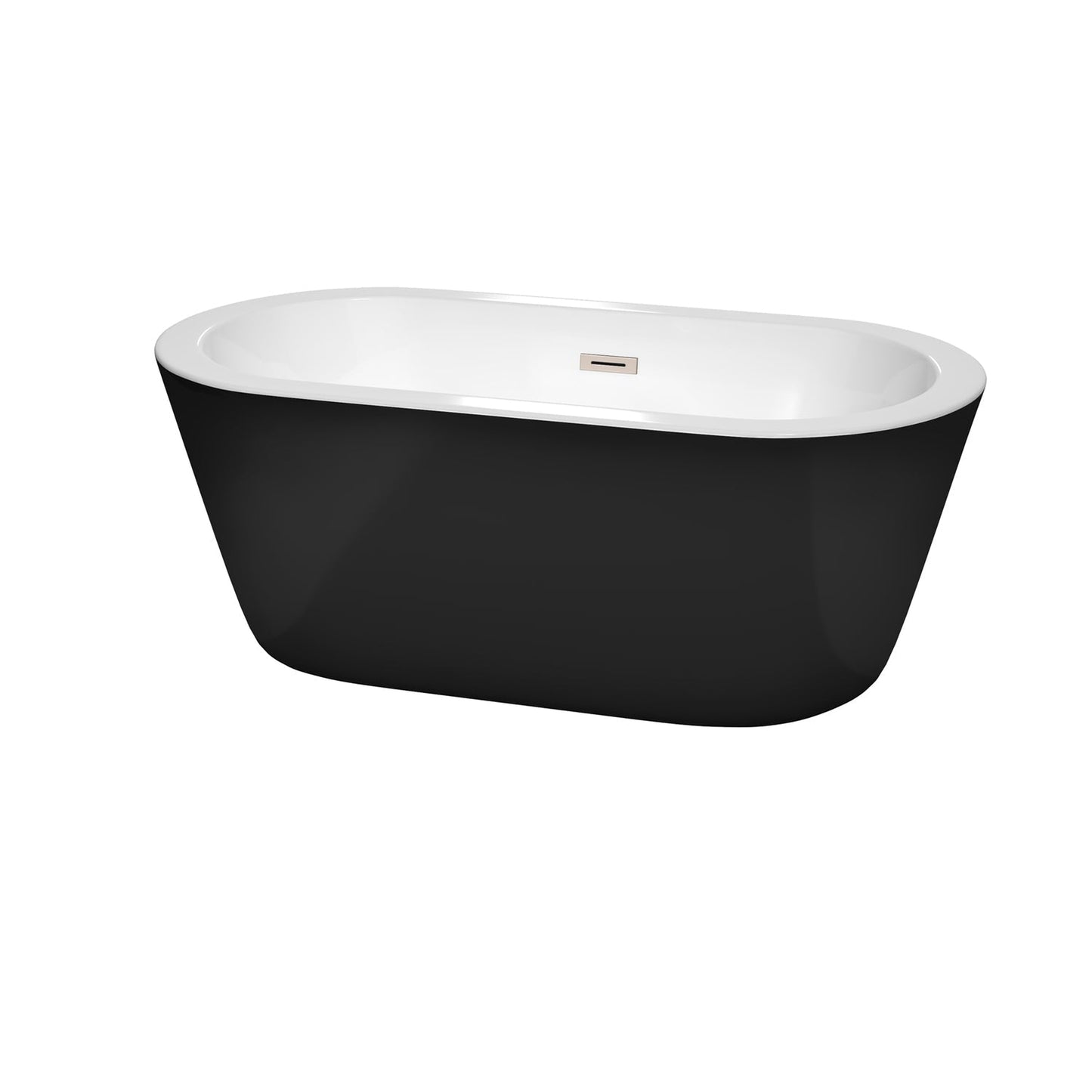 Wyndham Collection Mermaid 60" Freestanding Bathtub in Black With White Interior With Brushed Nickel Drain and Overflow Trim