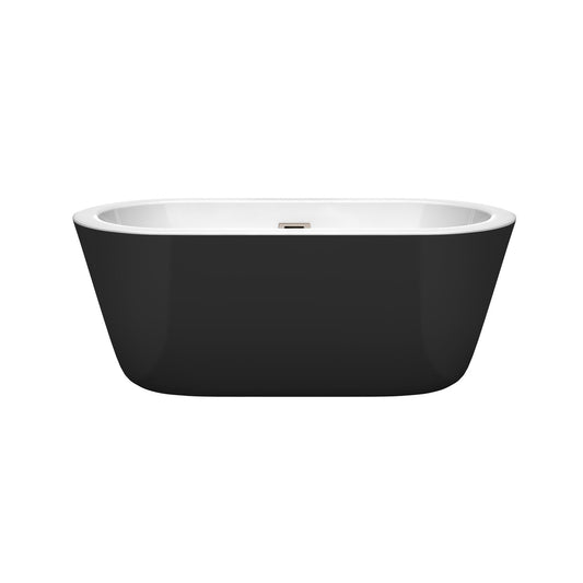 Wyndham Collection Mermaid 60" Freestanding Bathtub in Black With White Interior With Brushed Nickel Drain and Overflow Trim