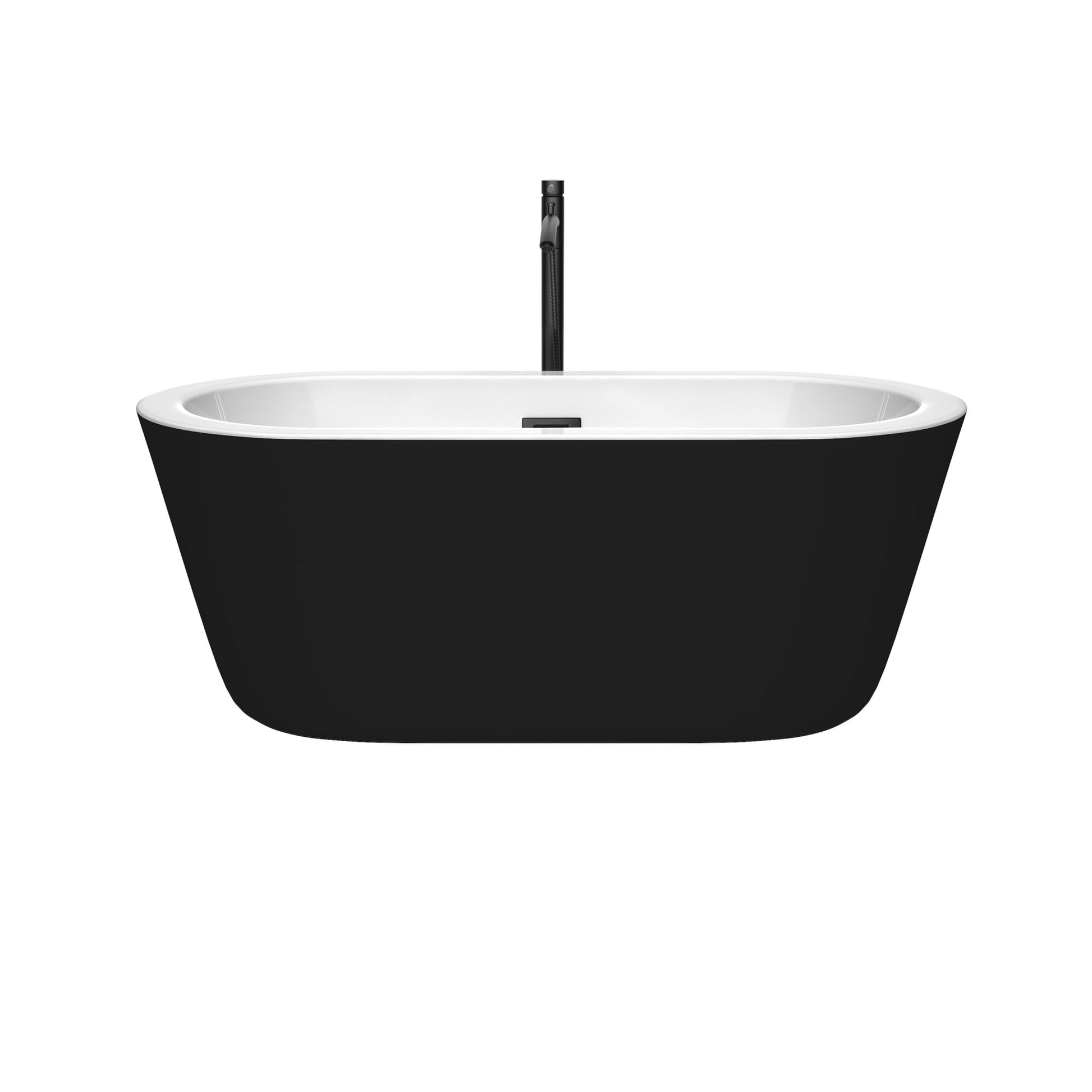 Wyndham Collection Mermaid 60" Freestanding Bathtub in Black With White Interior With Floor Mounted Faucet, Drain and Overflow Trim in Matte Black