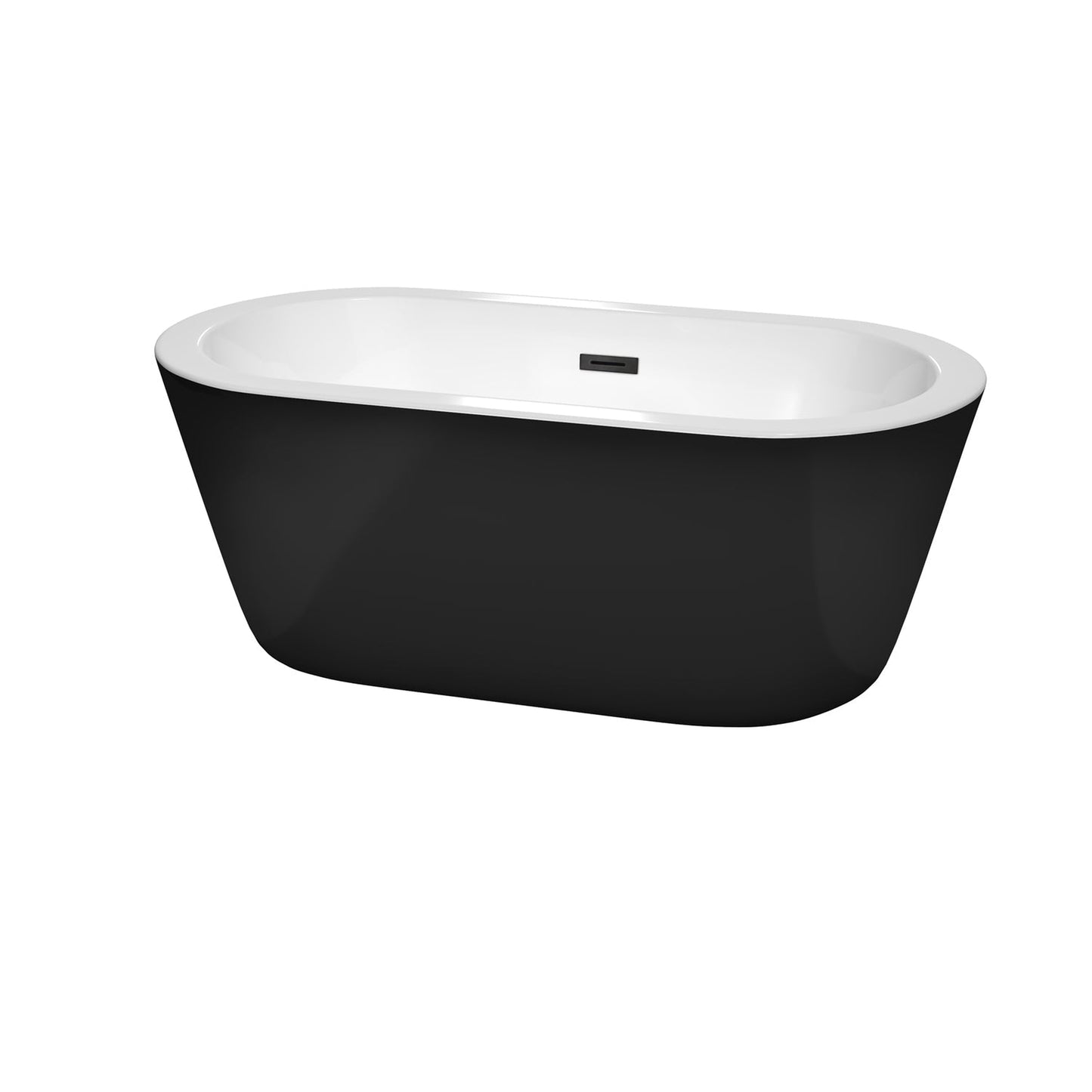 Wyndham Collection Mermaid 60" Freestanding Bathtub in Black With White Interior With Matte Black Drain and Overflow Trim