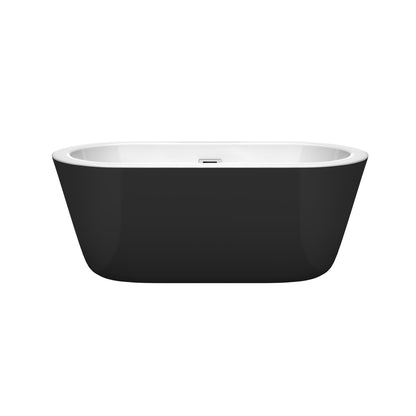 Wyndham Collection Mermaid 60" Freestanding Bathtub in Black With White Interior With Polished Chrome Drain and Overflow Trim