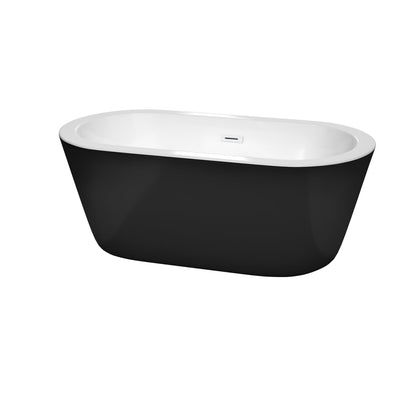 Wyndham Collection Mermaid 60" Freestanding Bathtub in Black With White Interior With Shiny White Drain and Overflow Trim