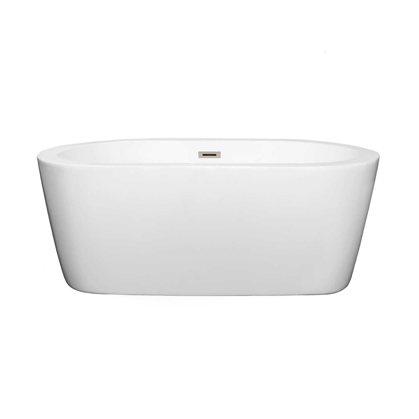 Wyndham Collection Mermaid 60" Freestanding Bathtub in White With Brushed Nickel Drain and Overflow Trim