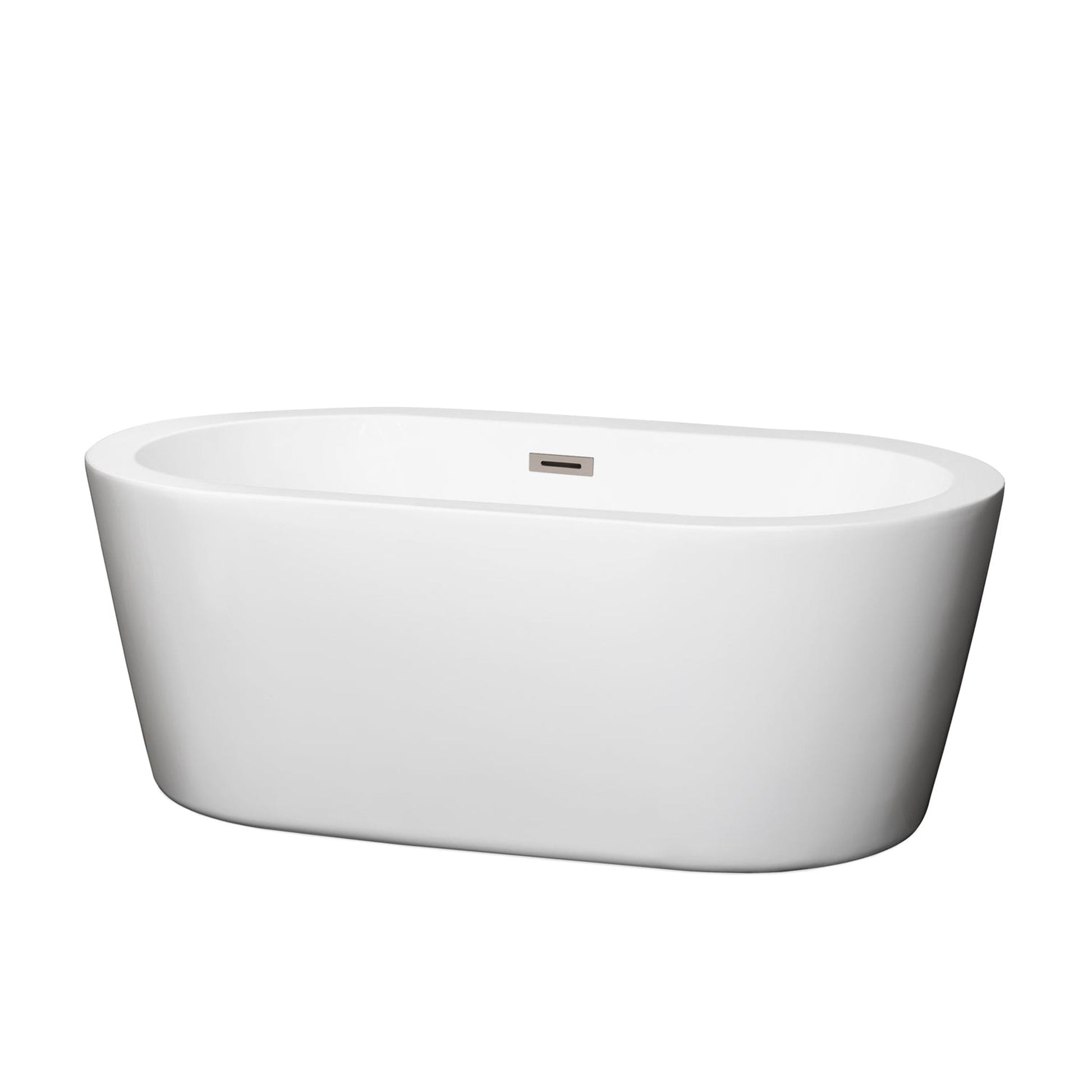 Wyndham Collection Mermaid 60" Freestanding Bathtub in White With Brushed Nickel Drain and Overflow Trim