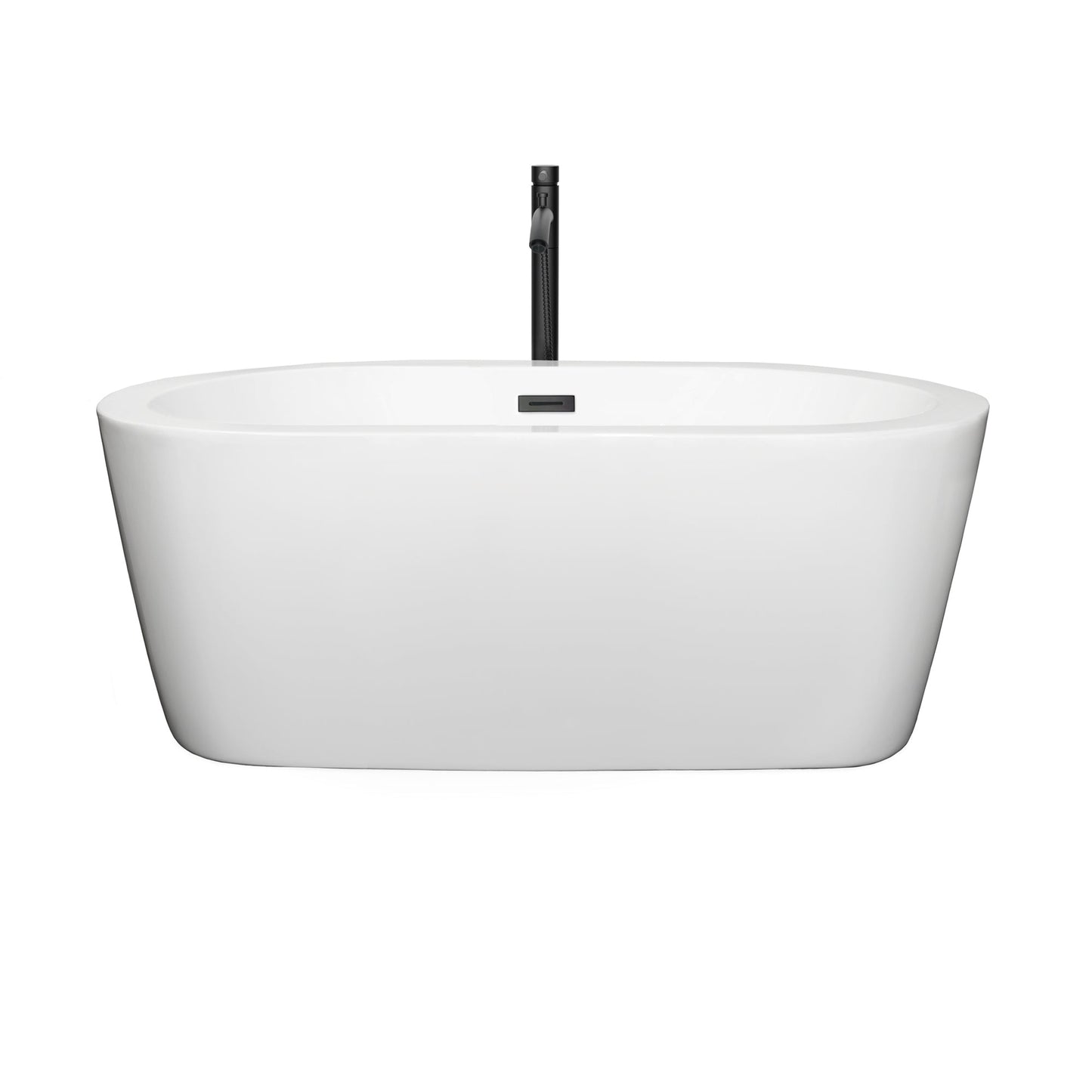 Wyndham Collection Mermaid 60" Freestanding Bathtub in White With Floor Mounted Faucet, Drain and Overflow Trim in Matte Black