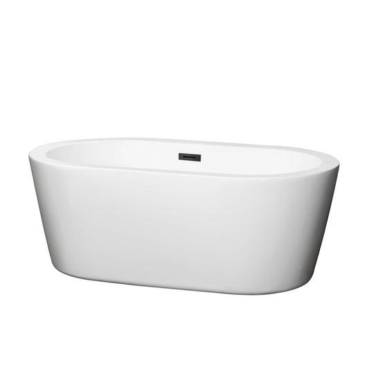 Wyndham Collection Mermaid 60" Freestanding Bathtub in White With Matte Black Drain and Overflow Trim