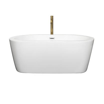 Wyndham Collection Mermaid 60" Freestanding Bathtub in White With Polished Chrome Trim and Floor Mounted Faucet in Brushed Gold