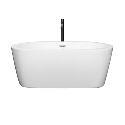 Wyndham Collection Mermaid 60" Freestanding Bathtub in White With Polished Chrome Trim and Floor Mounted Faucet in Matte Black