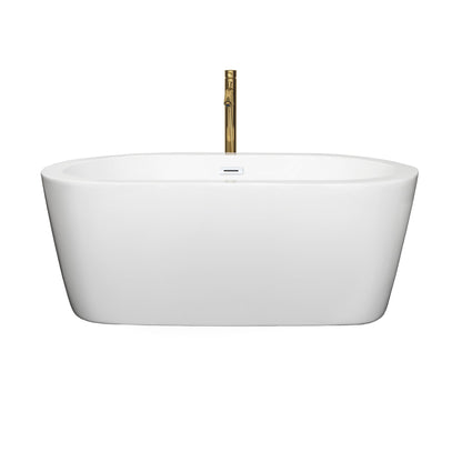 Wyndham Collection Mermaid 60" Freestanding Bathtub in White With Shiny White Trim and Floor Mounted Faucet in Brushed Gold