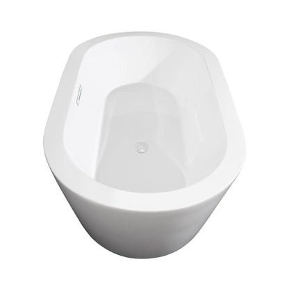 Wyndham Collection Mermaid 60" Freestanding Bathtub in White With Shiny White Trim and Floor Mounted Faucet in Matte Black