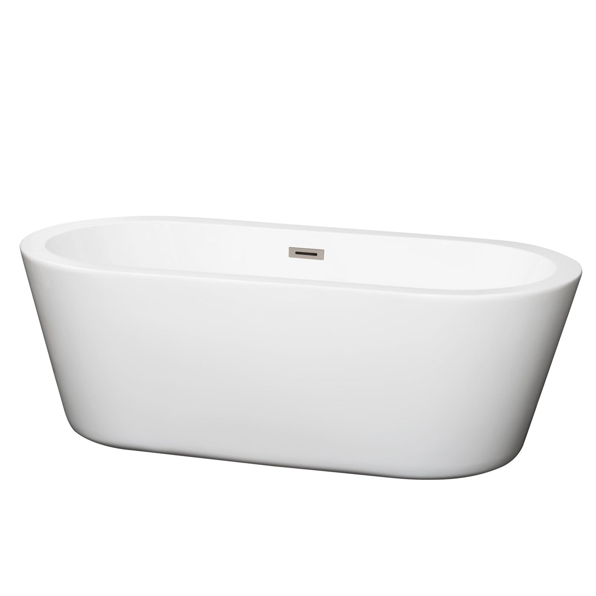 Wyndham Collection Mermaid 67" Freestanding Bathtub in White With Brushed Nickel Drain and Overflow Trim