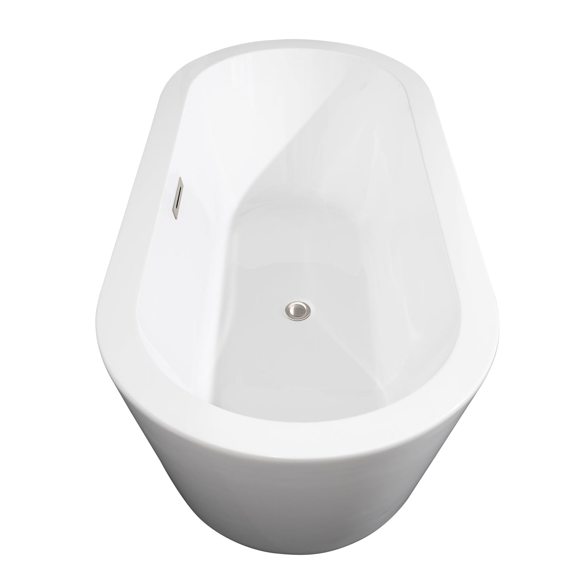 Wyndham Collection Mermaid 67" Freestanding Bathtub in White With Brushed Nickel Drain and Overflow Trim