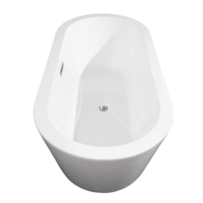 Wyndham Collection Mermaid 67" Freestanding Bathtub in White With Brushed Nickel Drain and Overflow Trim