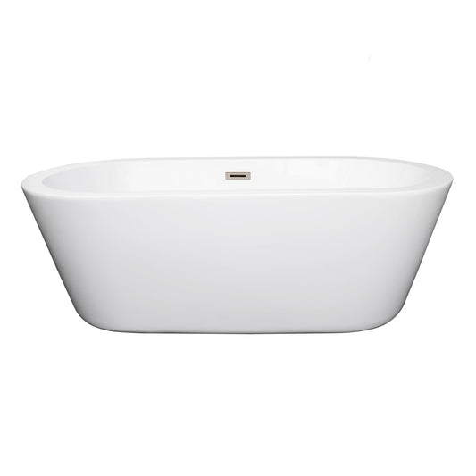 Wyndham Collection Mermaid 67" Freestanding Bathtub in White With Brushed Nickel Drain and Overflow Trim