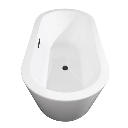 Wyndham Collection Mermaid 67" Freestanding Bathtub in White With Floor Mounted Faucet, Drain and Overflow Trim in Matte Black