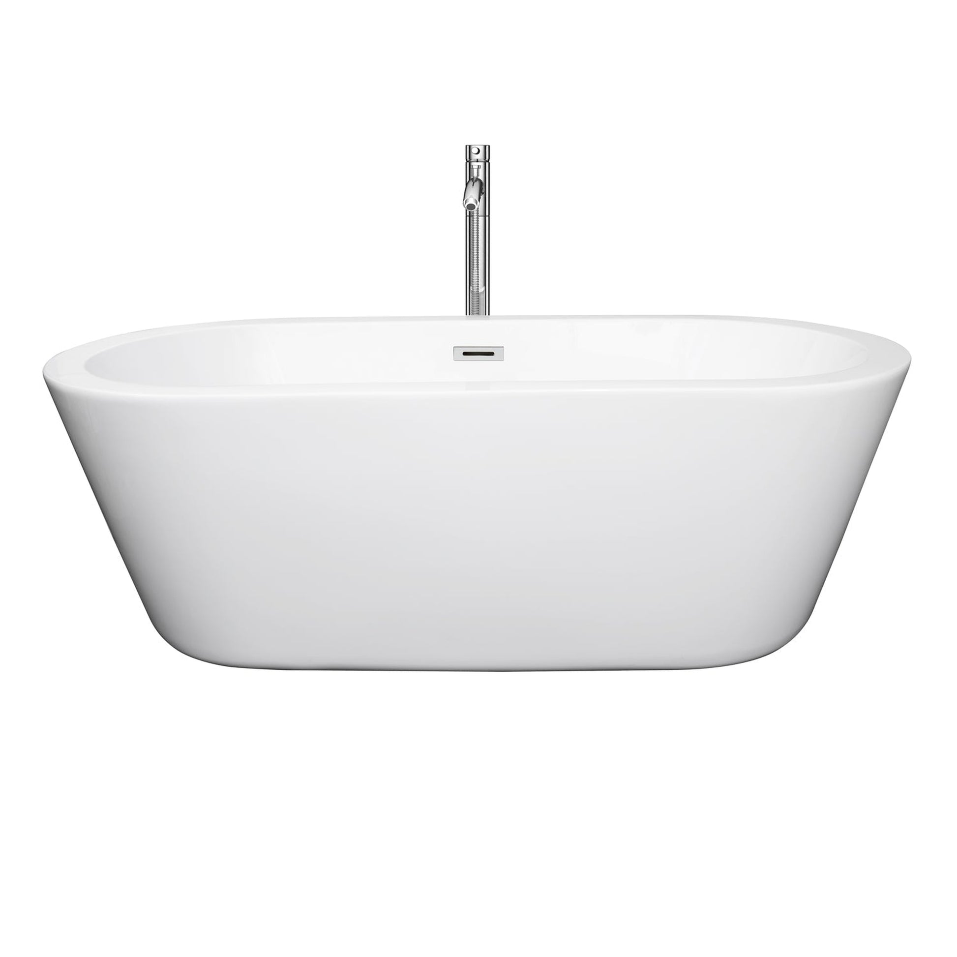 Wyndham Collection Mermaid 67" Freestanding Bathtub in White With Floor Mounted Faucet, Drain and Overflow Trim in Polished Chrome