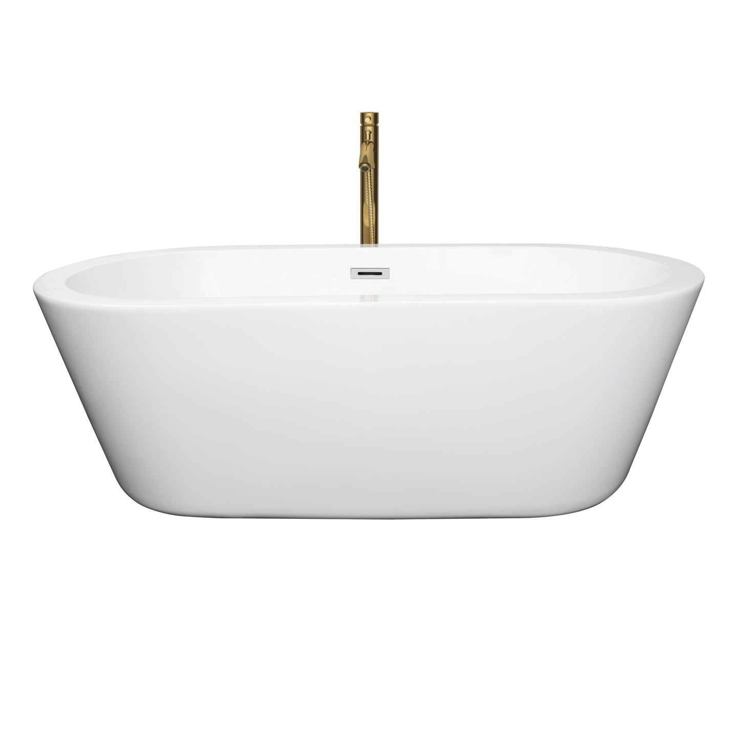 Wyndham Collection Mermaid 67" Freestanding Bathtub in White With Polished Chrome Trim and Floor Mounted Faucet in Brushed Gold