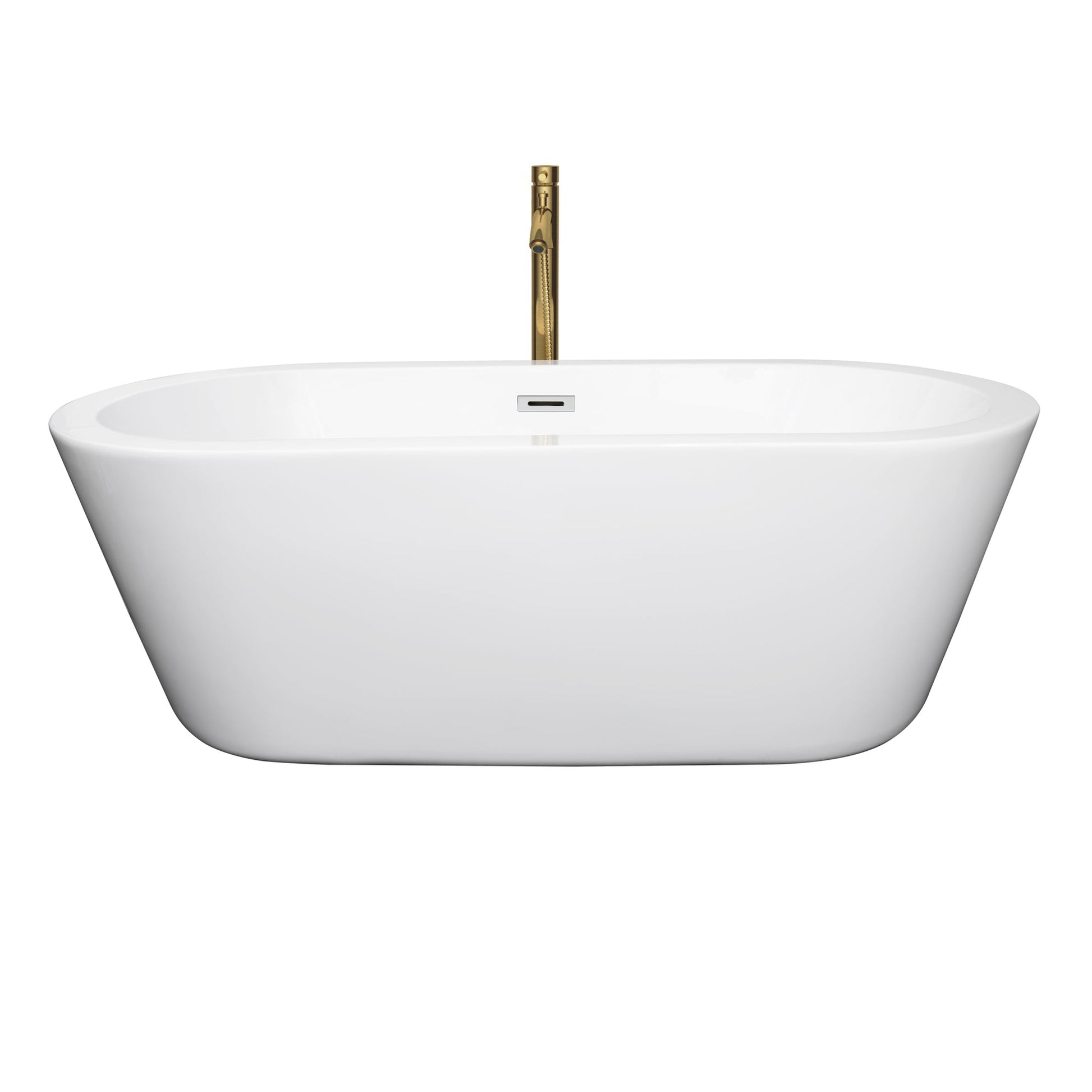 Wyndham Collection Mermaid 67" Freestanding Bathtub in White With Polished Chrome Trim and Floor Mounted Faucet in Brushed Gold