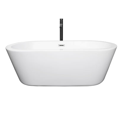 Wyndham Collection Mermaid 67" Freestanding Bathtub in White With Polished Chrome Trim and Floor Mounted Faucet in Matte Black