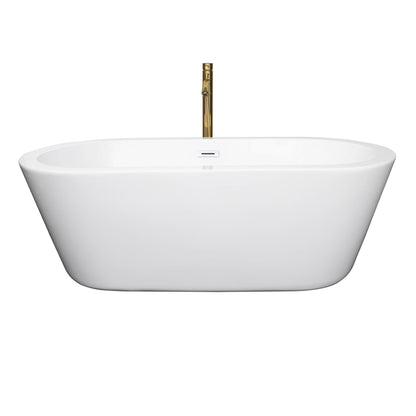 Wyndham Collection Mermaid 67" Freestanding Bathtub in White With Shiny White Trim and Floor Mounted Faucet in Brushed Gold