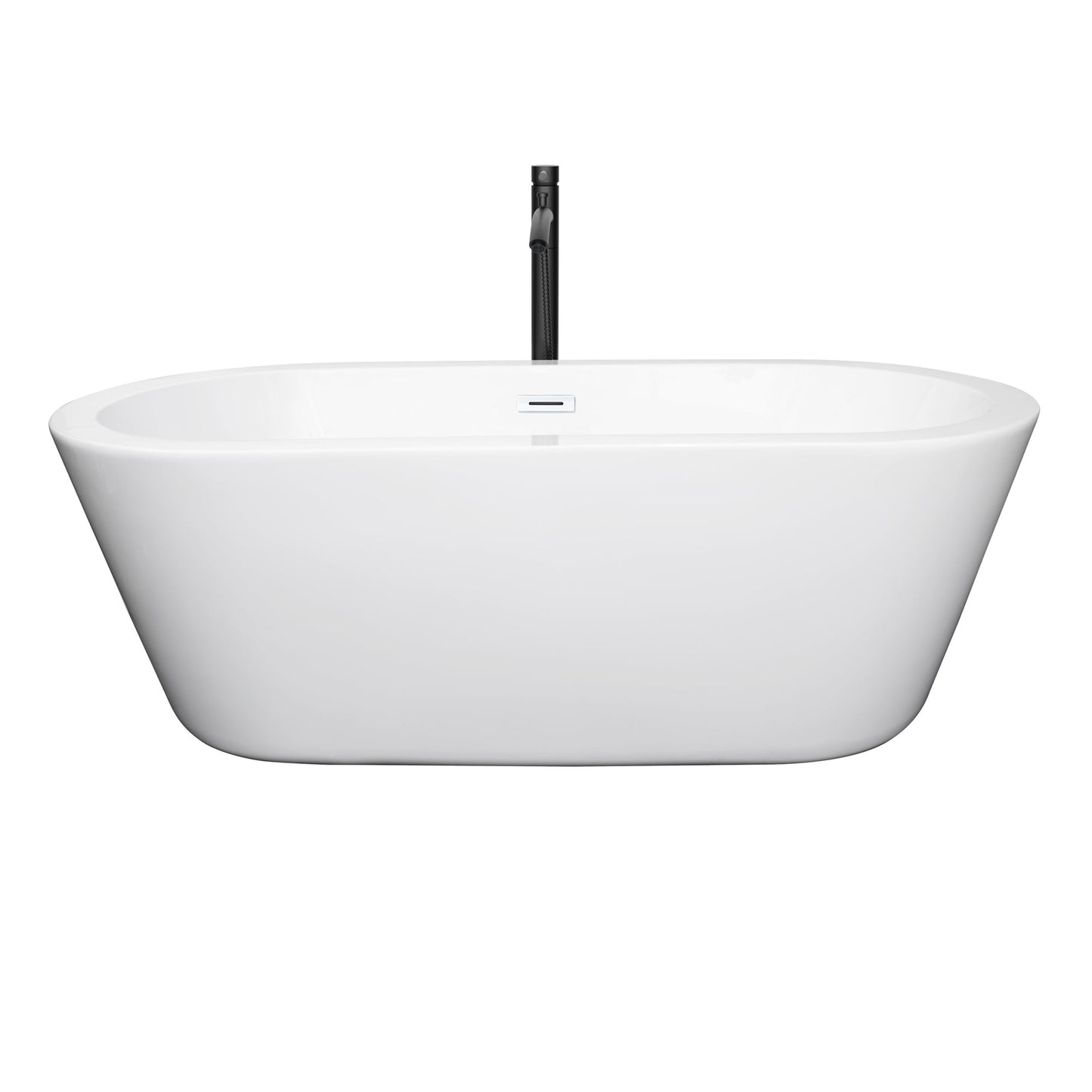 Wyndham Collection Mermaid 67" Freestanding Bathtub in White With Shiny White Trim and Floor Mounted Faucet in Matte Black