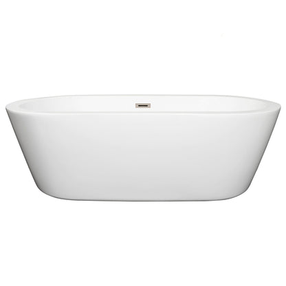 Wyndham Collection Mermaid 71" Freestanding Bathtub in White With Brushed Nickel Drain and Overflow Trim