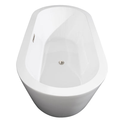 Wyndham Collection Mermaid 71" Freestanding Bathtub in White With Brushed Nickel Drain and Overflow Trim