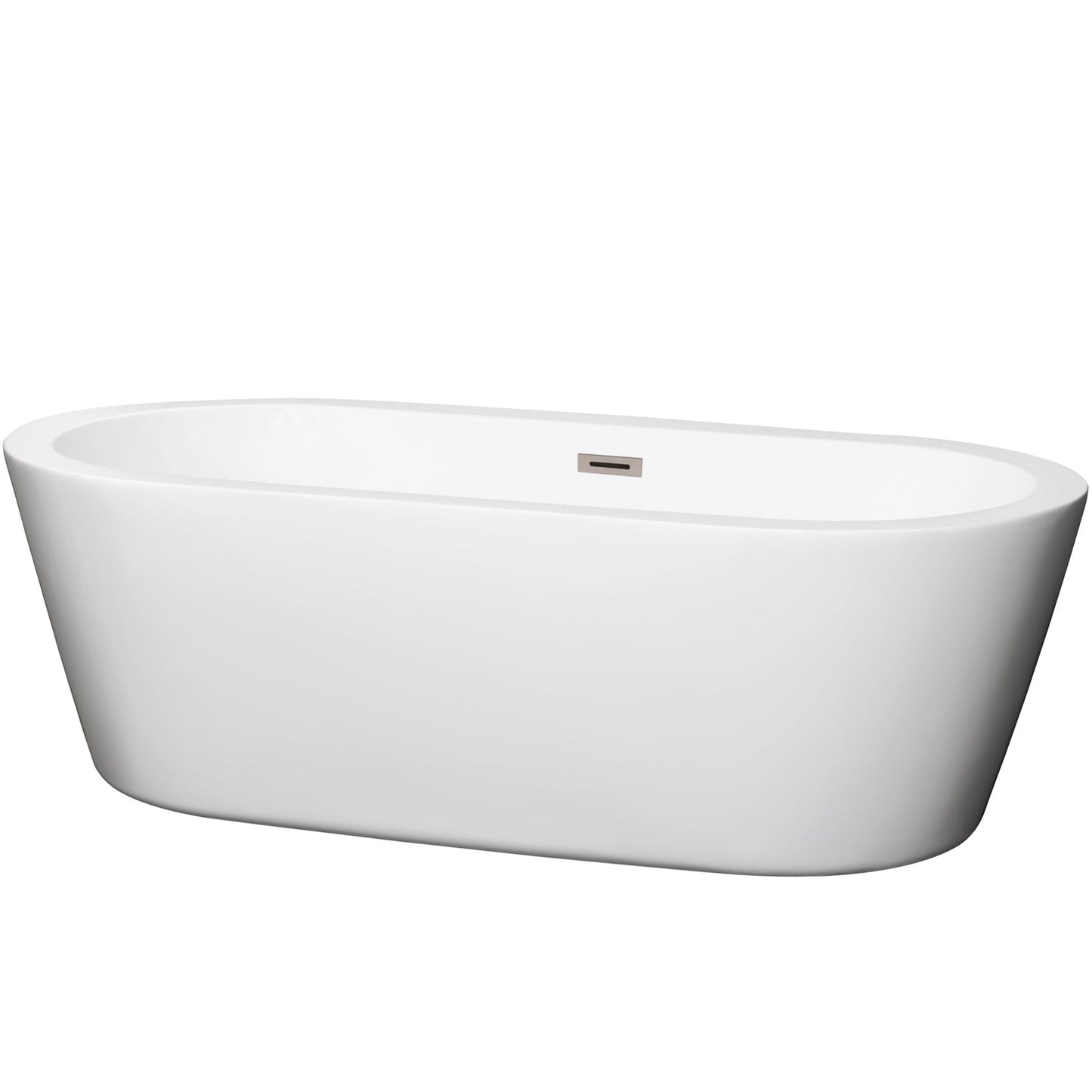 Wyndham Collection Mermaid 71" Freestanding Bathtub in White With Brushed Nickel Drain and Overflow Trim