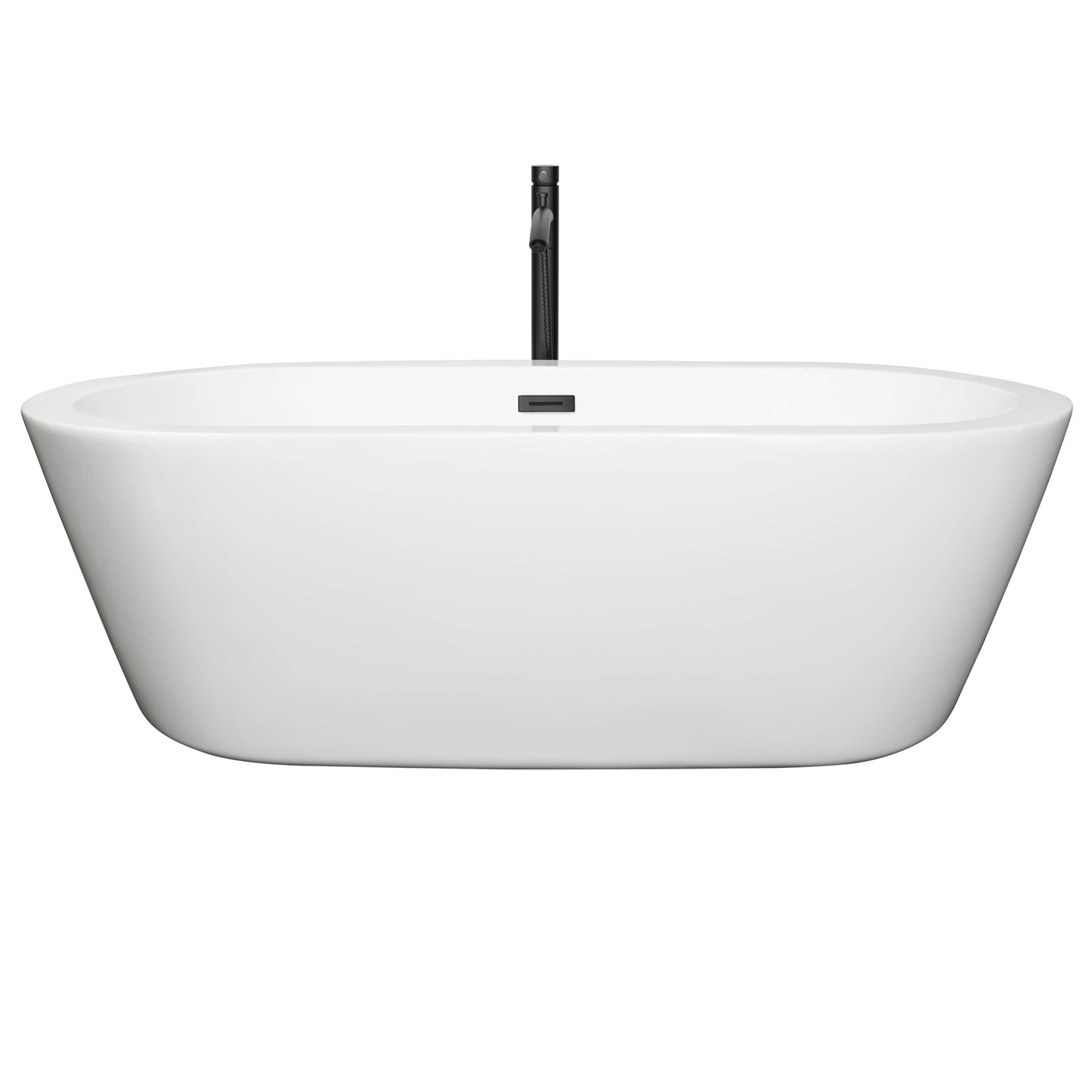 Wyndham Collection Mermaid 71" Freestanding Bathtub in White With Floor Mounted Faucet, Drain and Overflow Trim in Matte Black