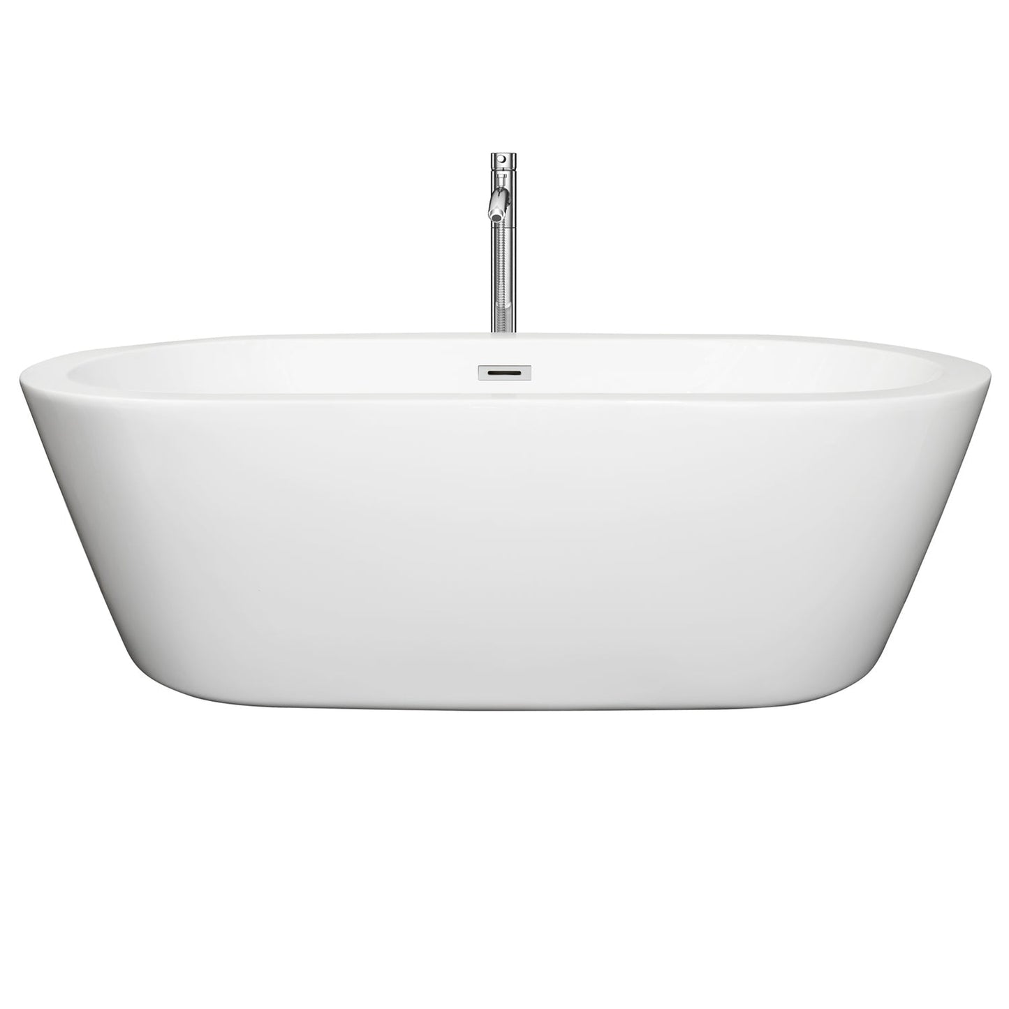 Wyndham Collection Mermaid 71" Freestanding Bathtub in White With Floor Mounted Faucet, Drain and Overflow Trim in Polished Chrome