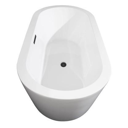 Wyndham Collection Mermaid 71" Freestanding Bathtub in White With Matte Black Drain and Overflow Trim