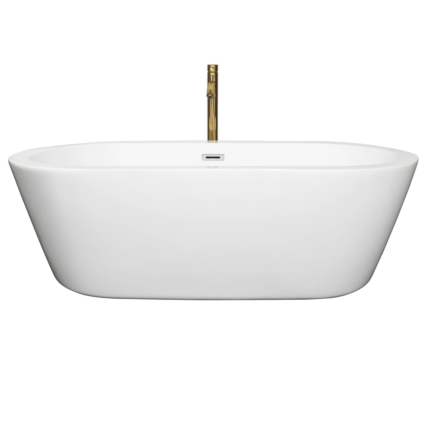 Wyndham Collection Mermaid 71" Freestanding Bathtub in White With Polished Chrome Trim and Floor Mounted Faucet in Brushed Gold