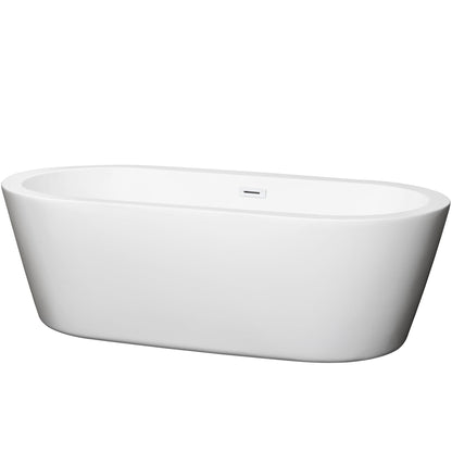 Wyndham Collection Mermaid 71" Freestanding Bathtub in White With Shiny White Drain and Overflow Trim