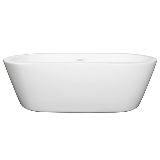 Wyndham Collection Mermaid 71" Freestanding Bathtub in White With Shiny White Drain and Overflow Trim