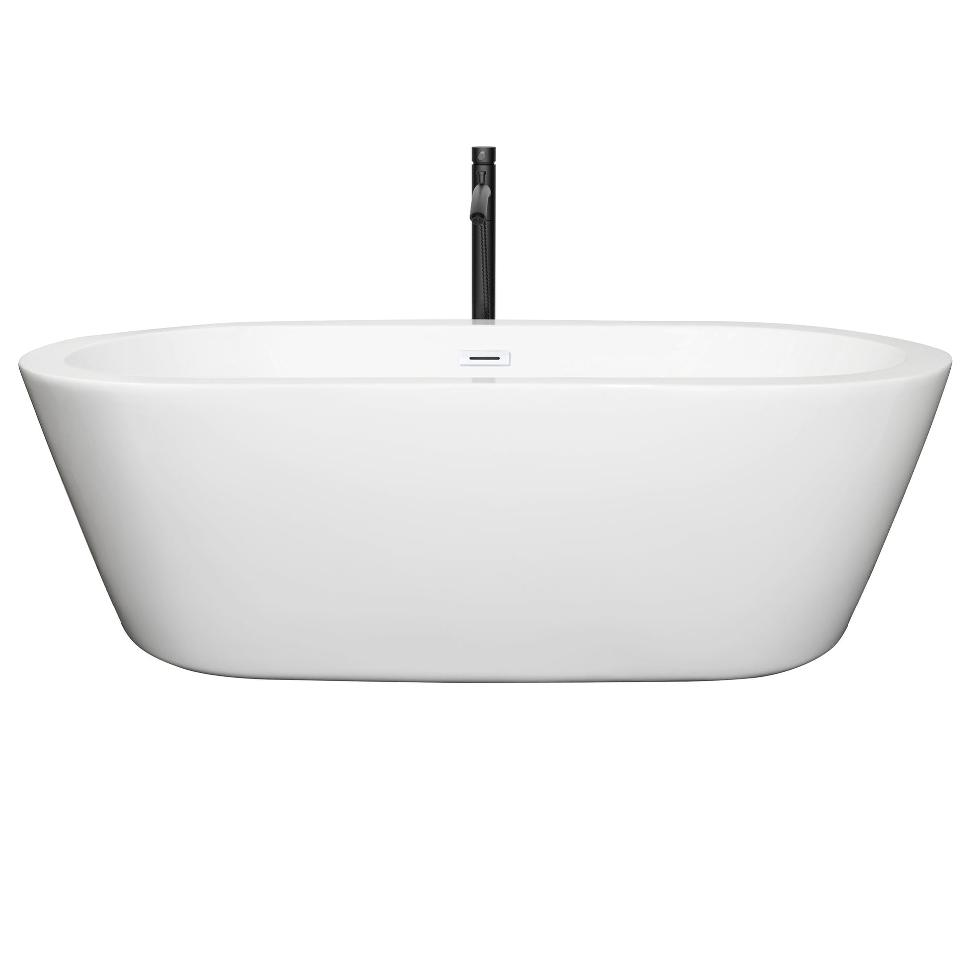 Wyndham Collection Mermaid 71" Freestanding Bathtub in White With Shiny White Trim and Floor Mounted Faucet in Matte Black