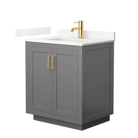 Wyndham Collection Miranda 30" Single Bathroom Vanity in Dark Gray, Giotto Quartz Countertop, Undermount Square Sink (1-Hole), Brushed Gold Trim