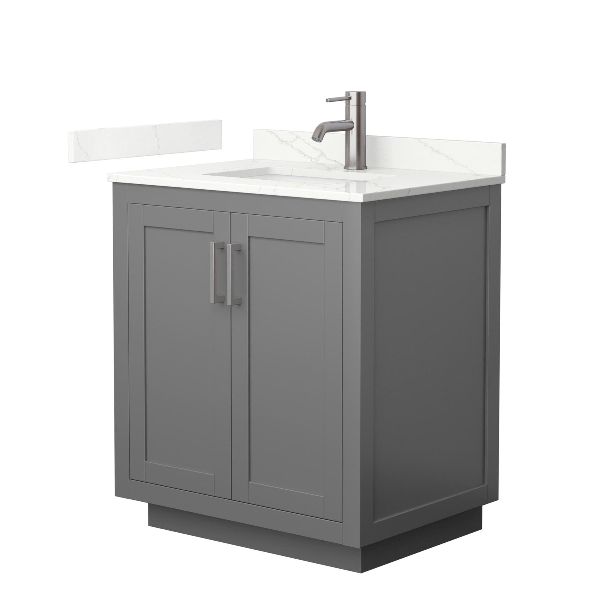 Wyndham Collection Miranda 30" Single Bathroom Vanity in Dark Gray, Giotto Quartz Countertop, Undermount Square Sink (1-Hole), Brushed Nickel Trim