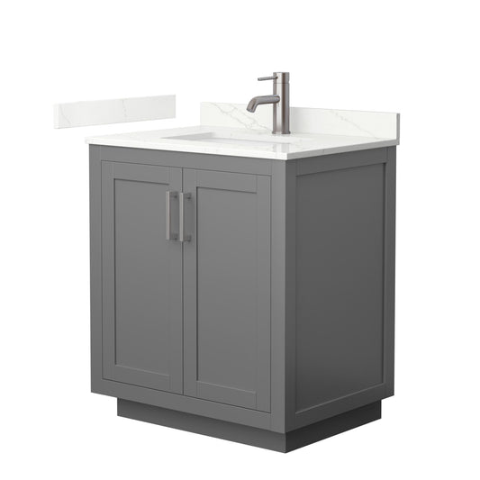 Wyndham Collection Miranda 30" Single Bathroom Vanity in Dark Gray, Giotto Quartz Countertop, Undermount Square Sink (1-Hole), Brushed Nickel Trim