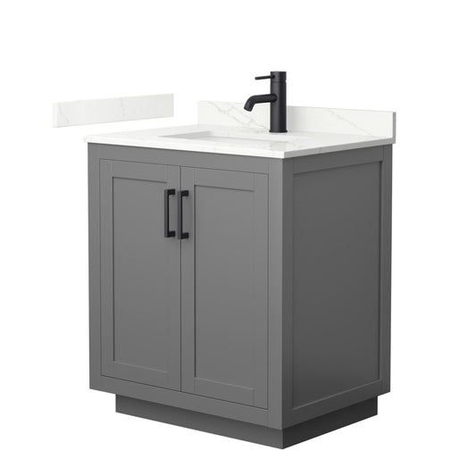 Wyndham Collection Miranda 30" Single Bathroom Vanity in Dark Gray, Giotto Quartz Countertop, Undermount Square Sink (1-Hole), Matte Black Trim