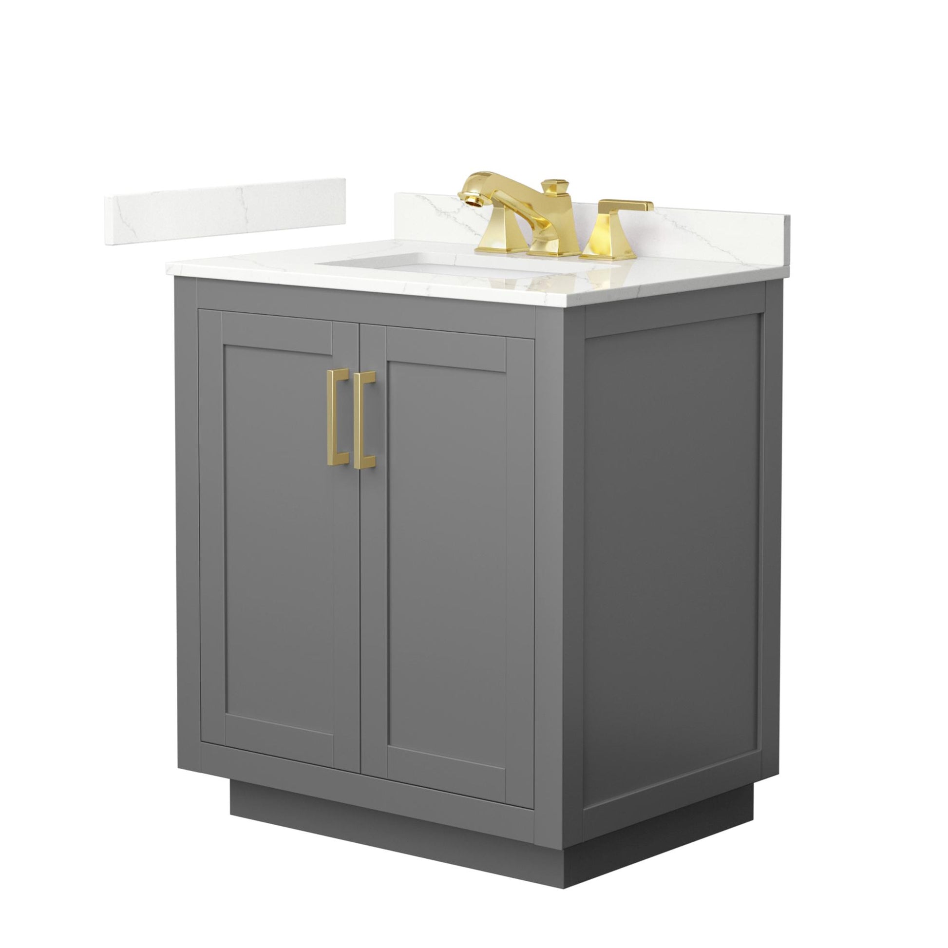 Wyndham Collection Miranda 30" Single Bathroom Vanity in Dark Gray, Giotto Quartz Countertop, Undermount Square Sink (3-Hole), Brushed Gold Trim