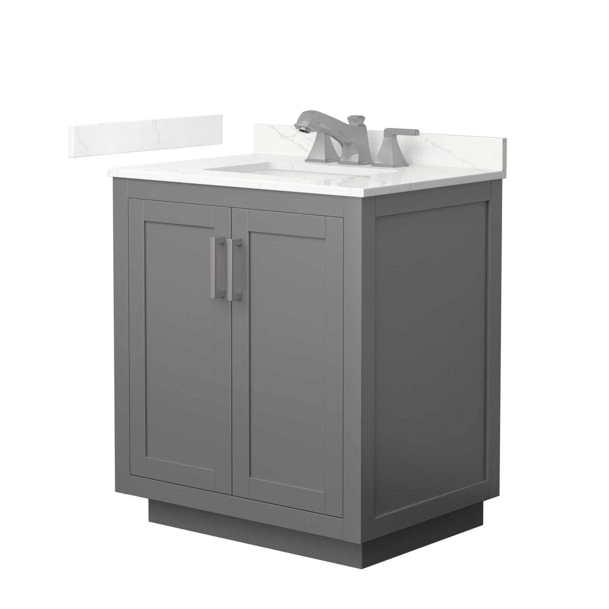 Wyndham Collection Miranda 30" Single Bathroom Vanity in Dark Gray, Giotto Quartz Countertop, Undermount Square Sink (3-Hole), Brushed Nickel Trim