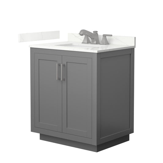 Wyndham Collection Miranda 30" Single Bathroom Vanity in Dark Gray, Giotto Quartz Countertop, Undermount Square Sink (3-Hole), Brushed Nickel Trim
