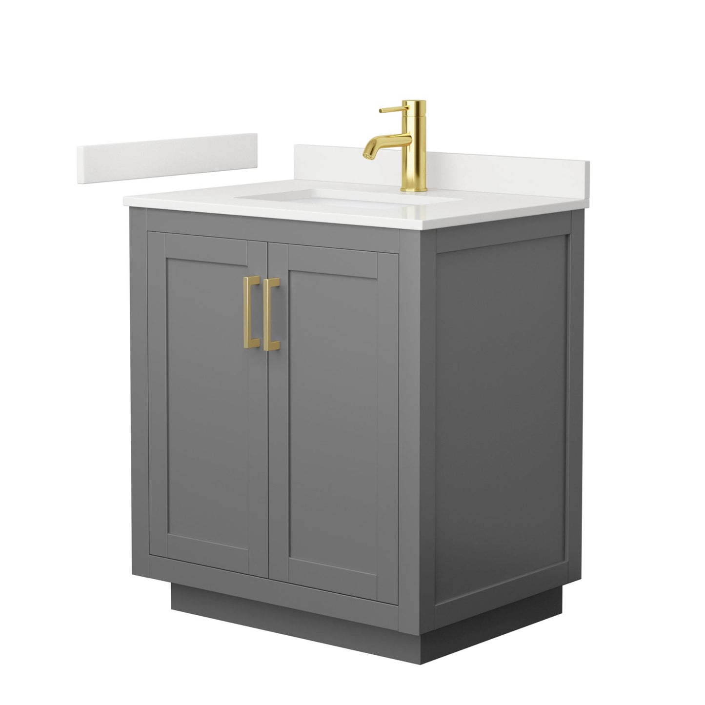 Wyndham Collection Miranda 30" Single Bathroom Vanity in Dark Gray, White Quartz Countertop, Undermount Square Sink (1-Hole), Brushed Gold Trim