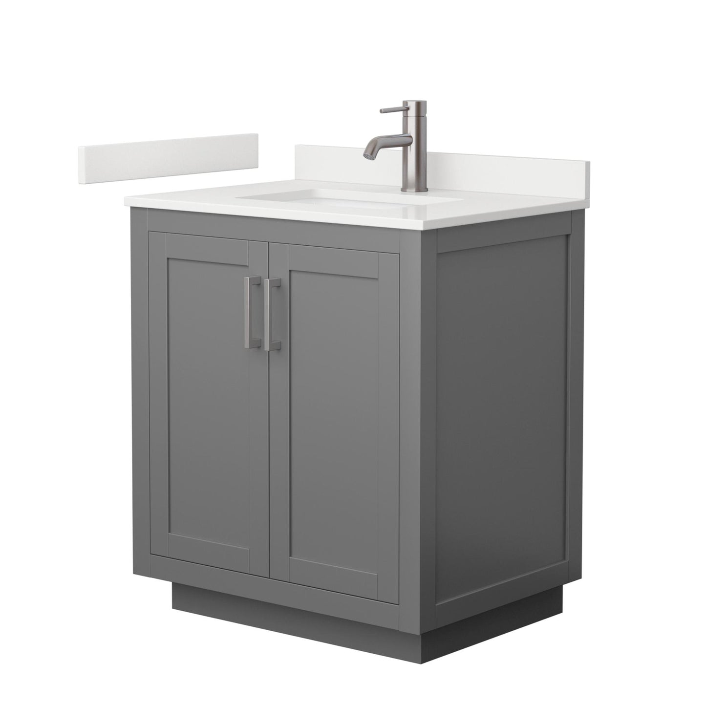 Wyndham Collection Miranda 30" Single Bathroom Vanity in Dark Gray, White Quartz Countertop, Undermount Square Sink (1-Hole), Brushed Nickel Trim