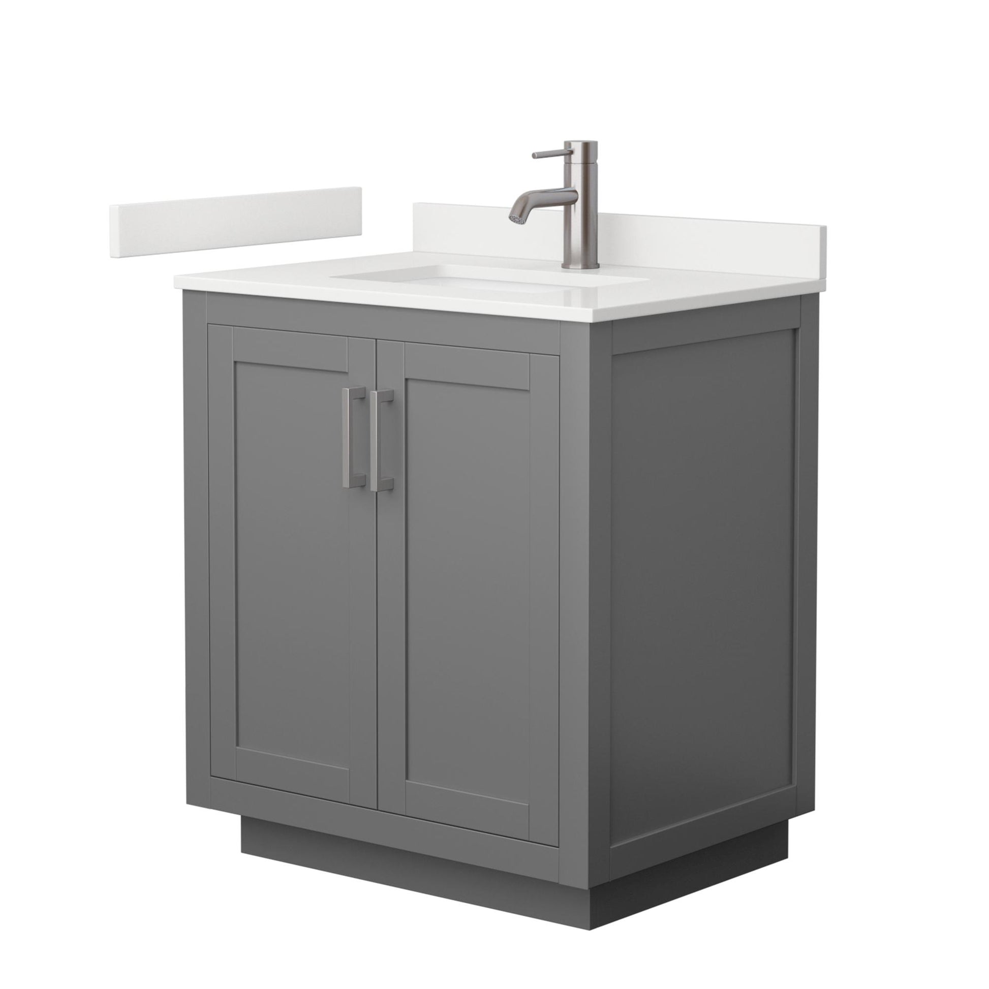 Wyndham Collection Miranda 30" Single Bathroom Vanity in Dark Gray, White Quartz Countertop, Undermount Square Sink (1-Hole), Brushed Nickel Trim
