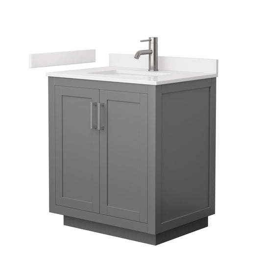 Wyndham Collection Miranda 30" Single Bathroom Vanity in Dark Gray, White Quartz Countertop, Undermount Square Sink (1-Hole), Brushed Nickel Trim